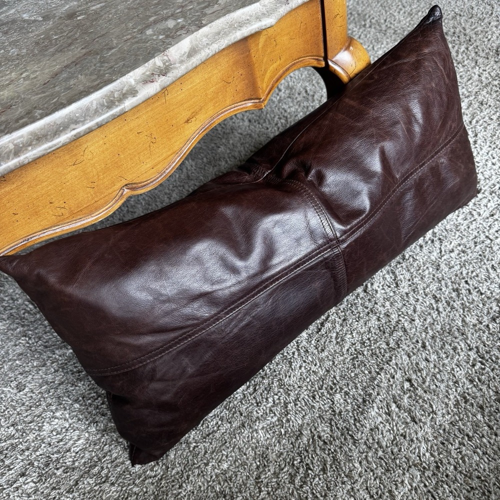 Pottery Barn 100% Leather Sophisticated Elevated Espresso Brown Lumbar Pillow